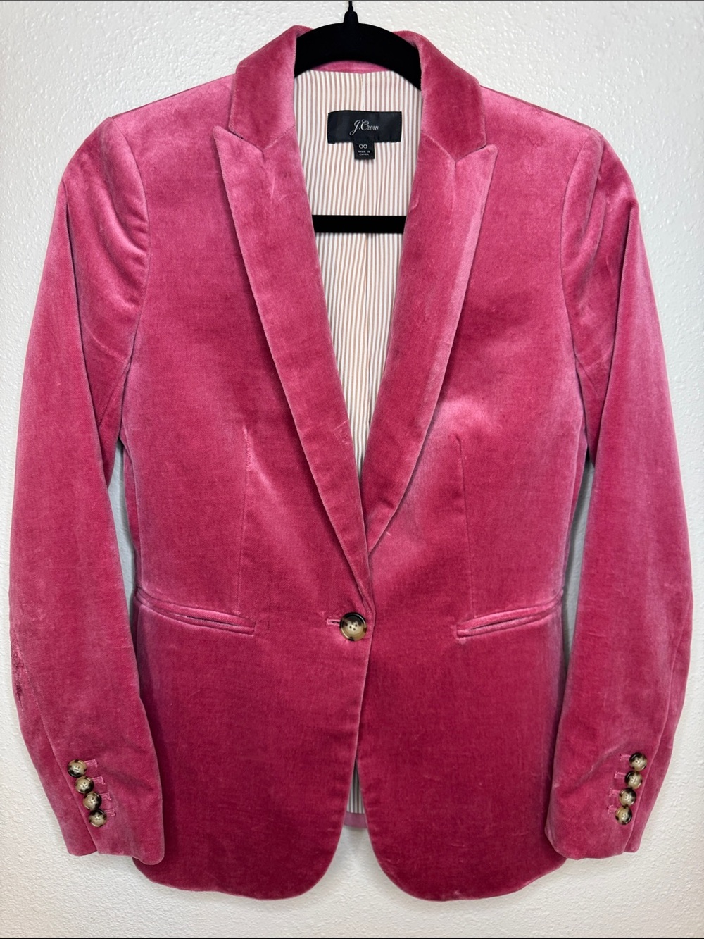 J.Crew Women’s Pink Velvet Blazer Size 00 | Single Button‎ Tailored Jacket